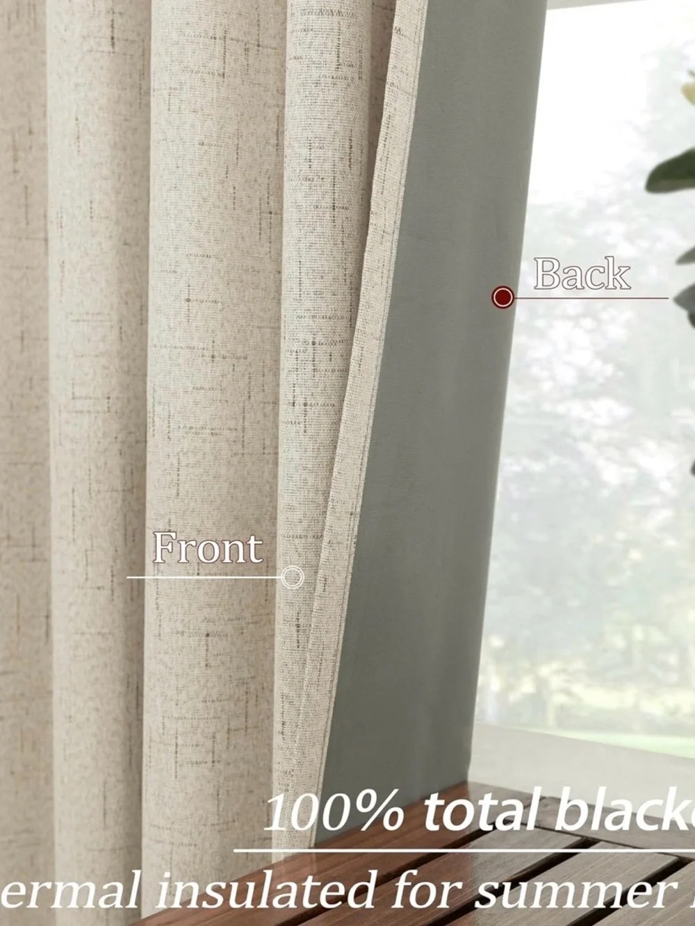 Beige Linen Blackout Curtains Drapes Living Room Light Tan Thermal 52w × 84in